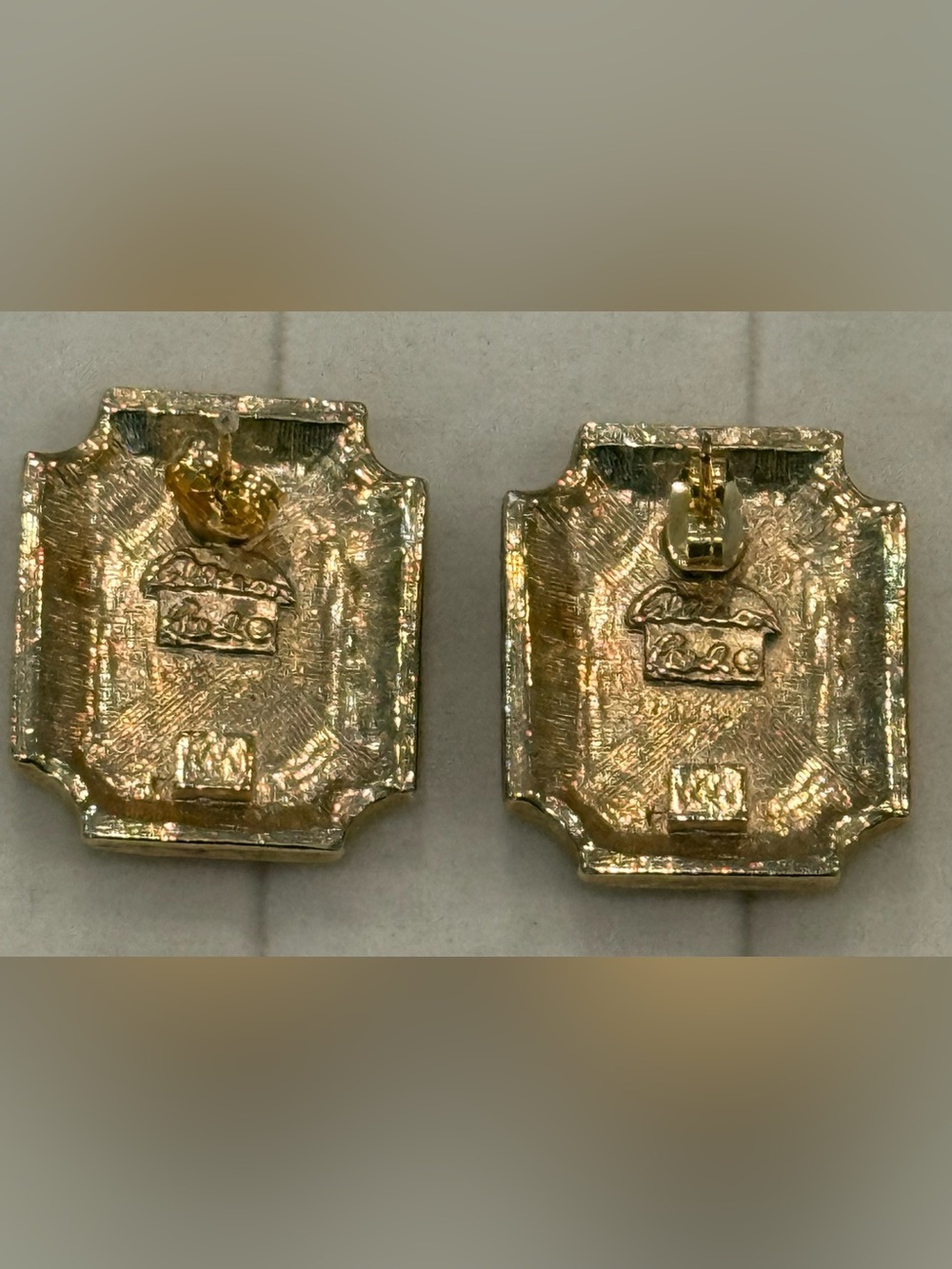 Gold-Tone Purple and Coral Enamel Rectangle Stud Earrings - Picture 2 of 9